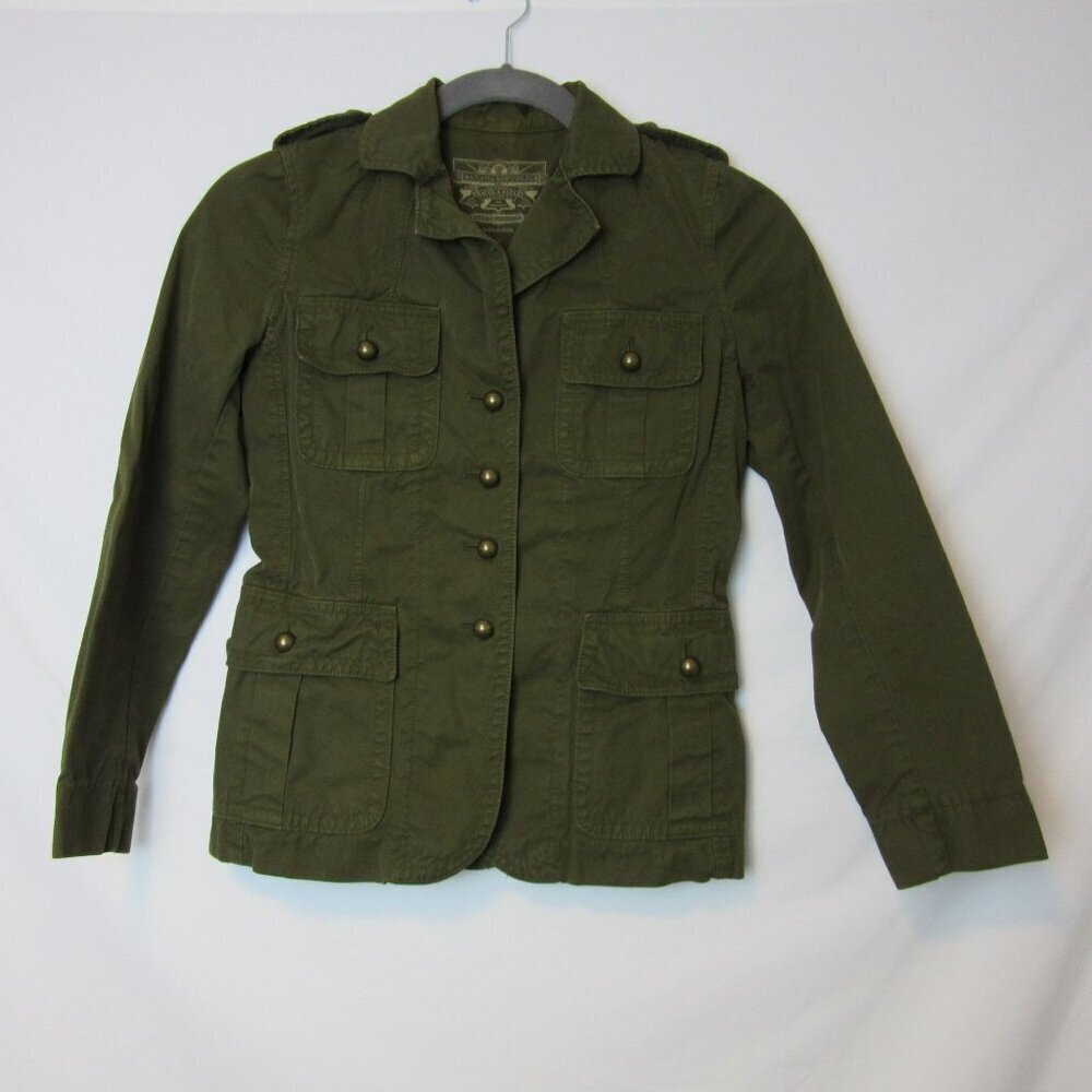 Banana Republic Safari Coat Army Green Cotton Cargo Jacket Gold Buttons Womens 6
